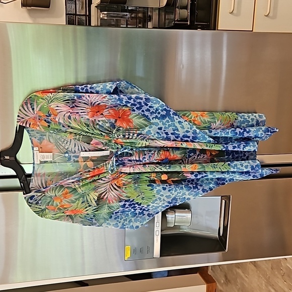 💕BLEU ROD BEATTIE💕 Chiffon Cover-Up Caftan ~ Tropical Flight Print Small S NWT - Picture 5 of 12
